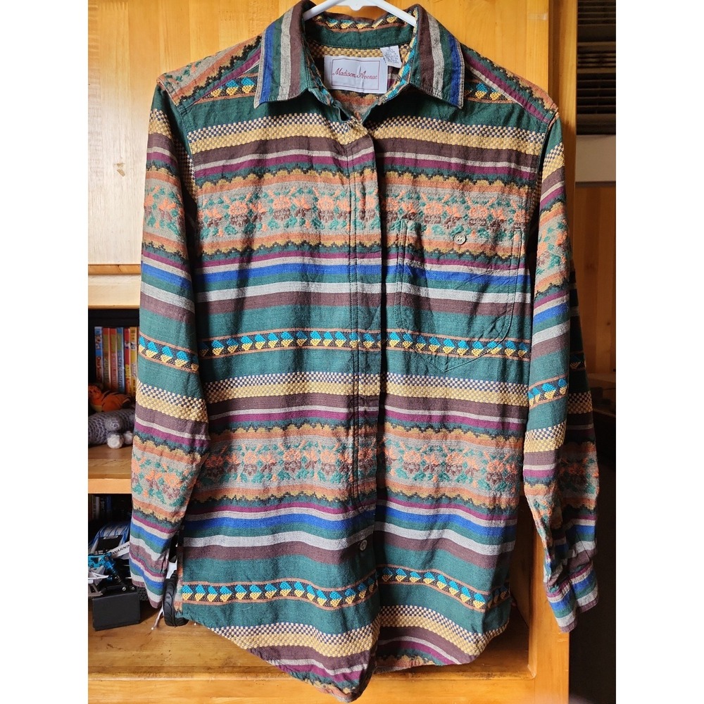 VTG 90s Men's Madison Avenue Unique Striped Patterned Button Down Shirt, Sz S